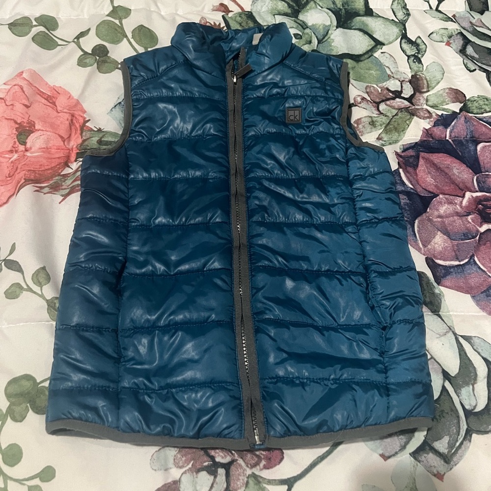 Calvin Klein Jeans Kids Puffer Vest Teal Blue Quilted Sleeveless Jacket Size 6